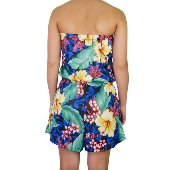 Y2k Granada New York Tropical Hawaiian Hibiscus Strapless Romper Small - Picture 2 of 6